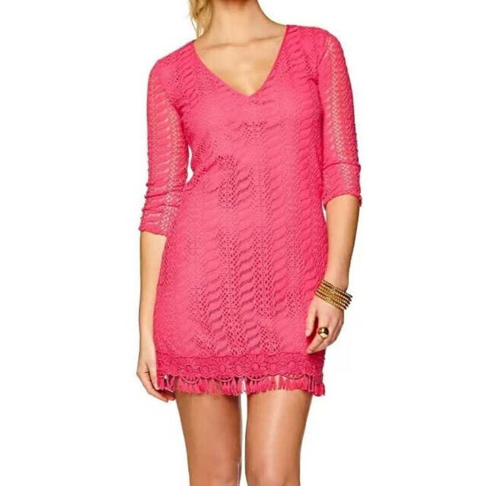 Lilly Pulitzer Seminole Knit Lace Tunic Dress in Pomegranate Hot Pink Medium - Picture 11 of 12
